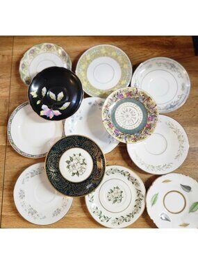 12- Mismatched Saucers Floral & Decorative Patterns 6-6.25" Eclectic Mix Porcela